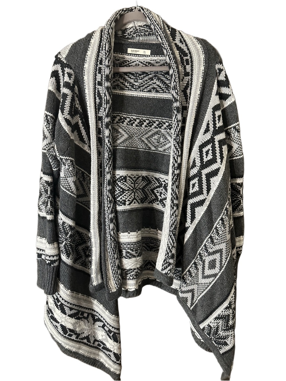 Old Navy Grey & White Geometric Aztec Southwestern Knit Shawl Cardigan Size XL